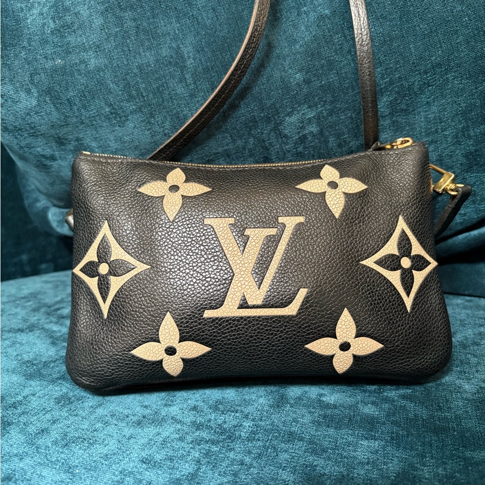Louis Vuitton Empreinte Monogram Black and Cream Double Zip Crossbody Bag